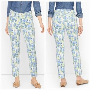 Talbots Women's Slim Ankle Jeans Size 2 Watercolor Vases Print Denim Floral